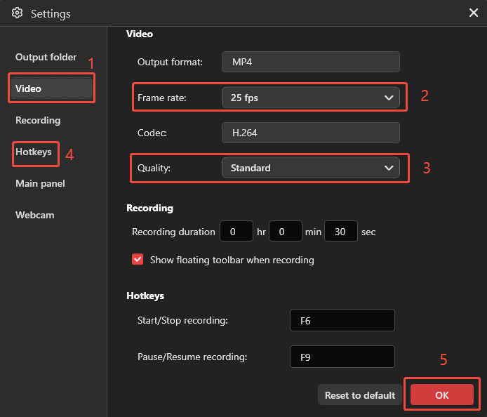 MiniTool Screen Recorder interface showing how to adjust video recording settings and hotkeys.
