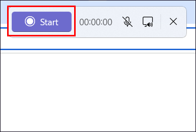 The Snipping Tool interface with the Start option selected.