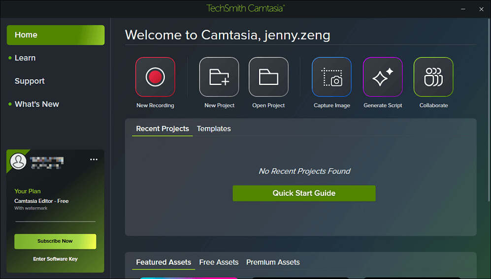 The main interface of Camtasia.