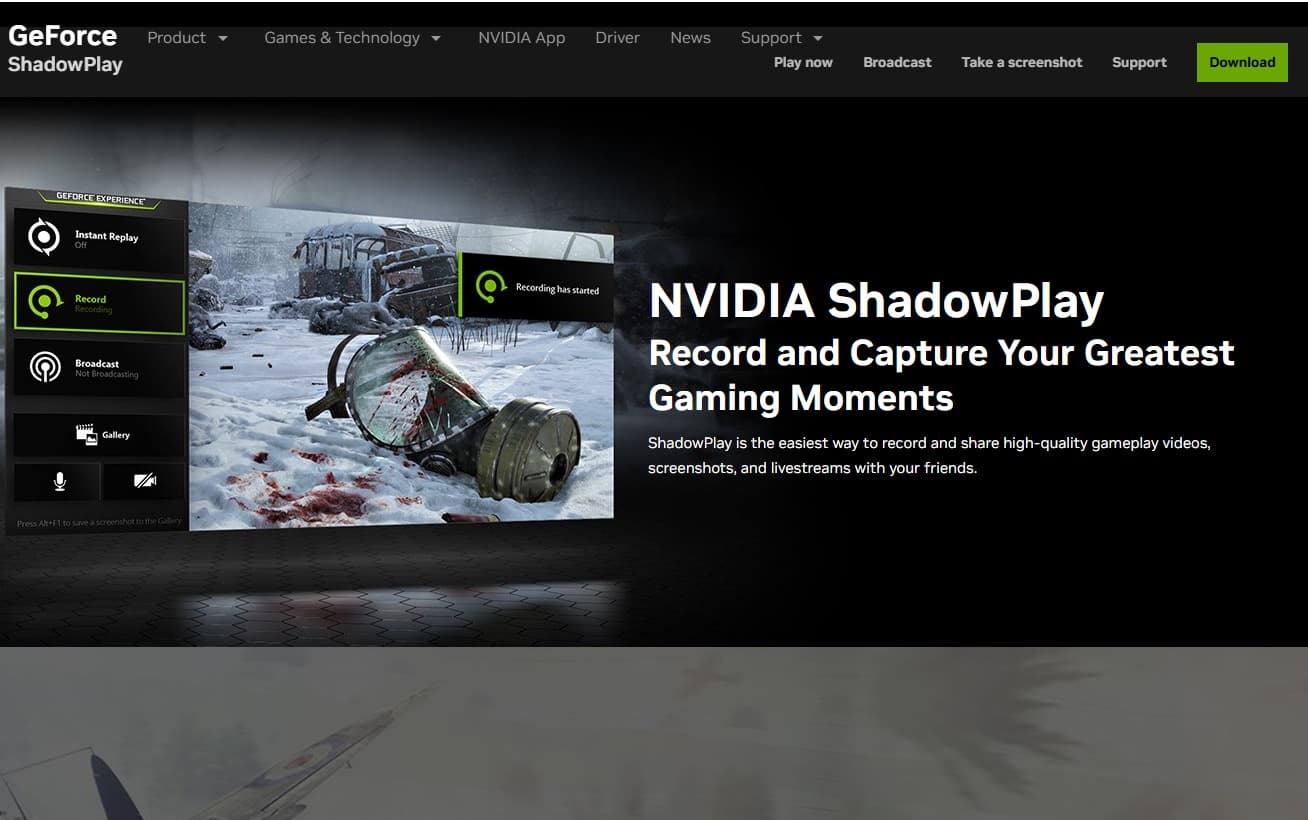 The official interface of NVIDIA ShadowPlay.