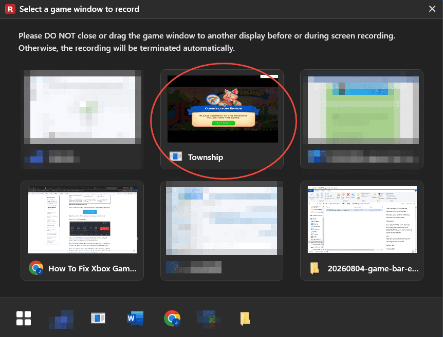 MiniTool Screen Recorder interface with a game window selected.