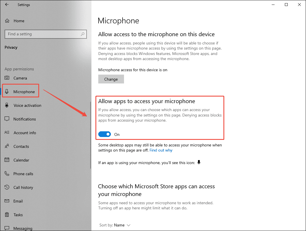 The Windows Settings interface showing how to enable the microphone permission for Game Bar.
