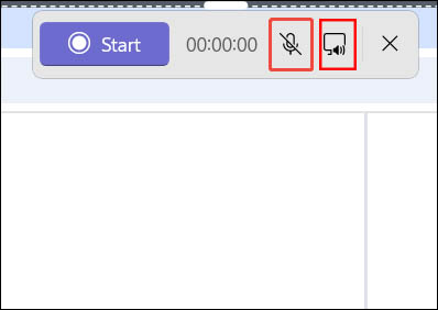Snipping Tool interface with the microphone recording function disabled and the system audio recording feature enabled.