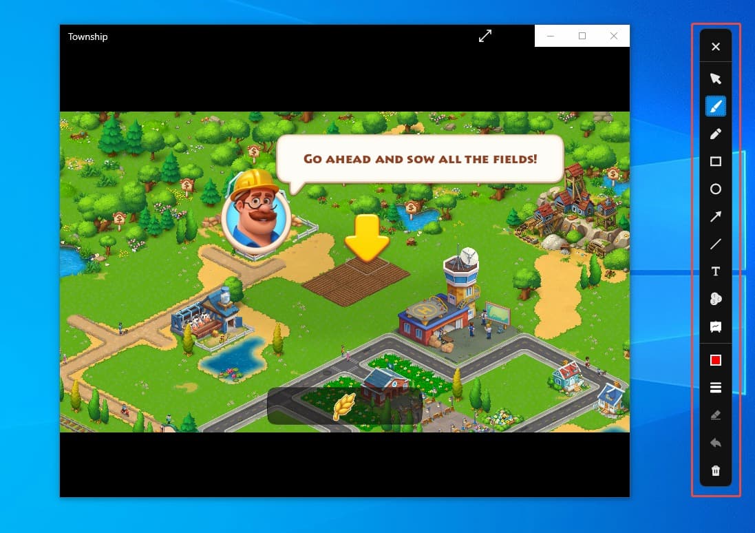 MiniTool Screen Recorder interface with the annotation toolbar selected.