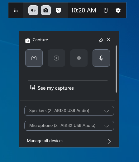 The Capture panel of the Xbox Game Bar.