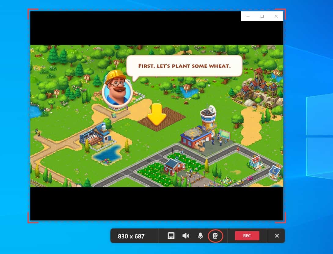 MiniTool Screen Recorder recording interface with the Camera icon selected.
