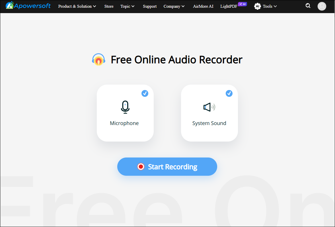 The audio recording interface of Apowersoft Free Online Audio Recorder.