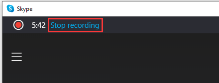 Skype interface with the Stop recording option selected on the top left.