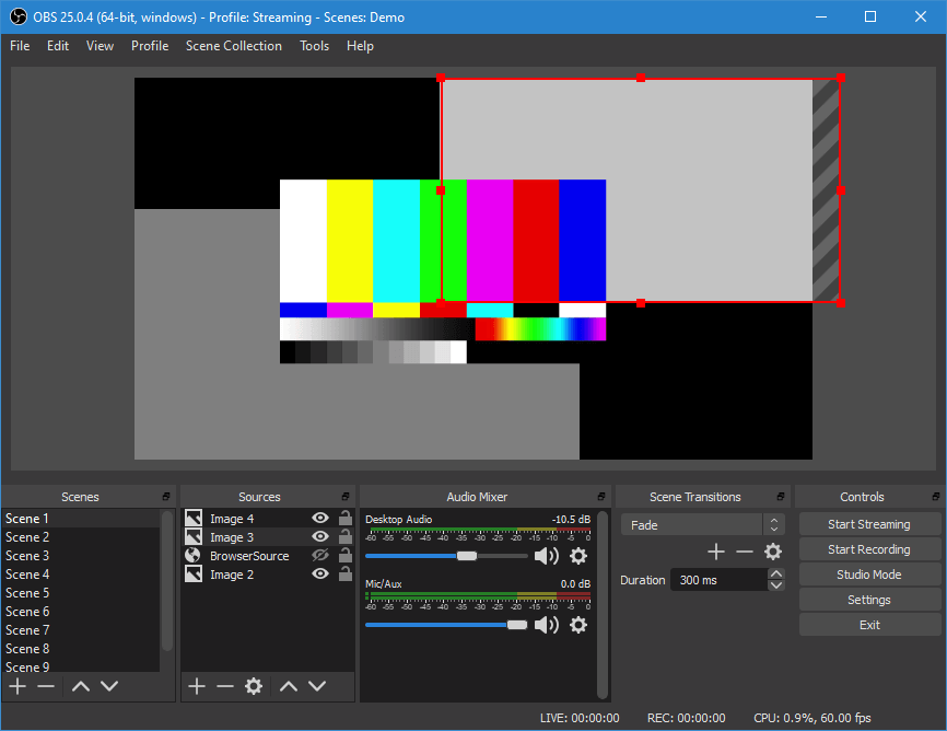 OBS main interface.