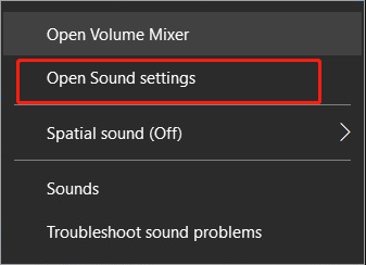 The Open Sound settings option is selected in the Speakers context menu.
