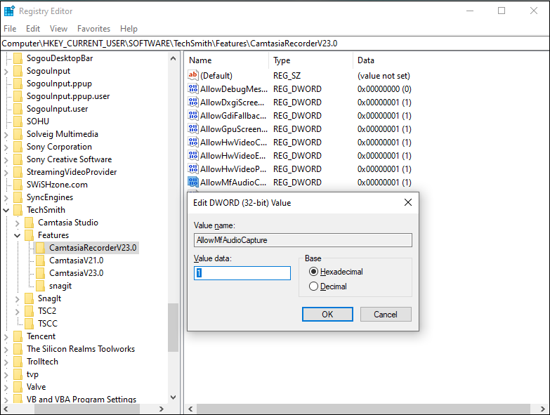 change Camtasia recording mode