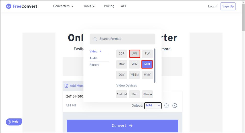 interface of FreeConvert