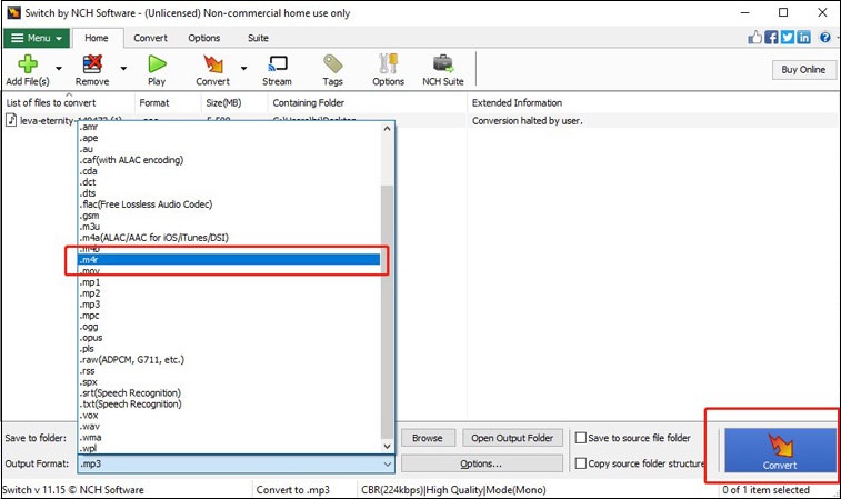 the interface of Switch Audio Converter