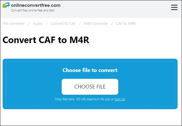 the interface of OnlineConvertFree