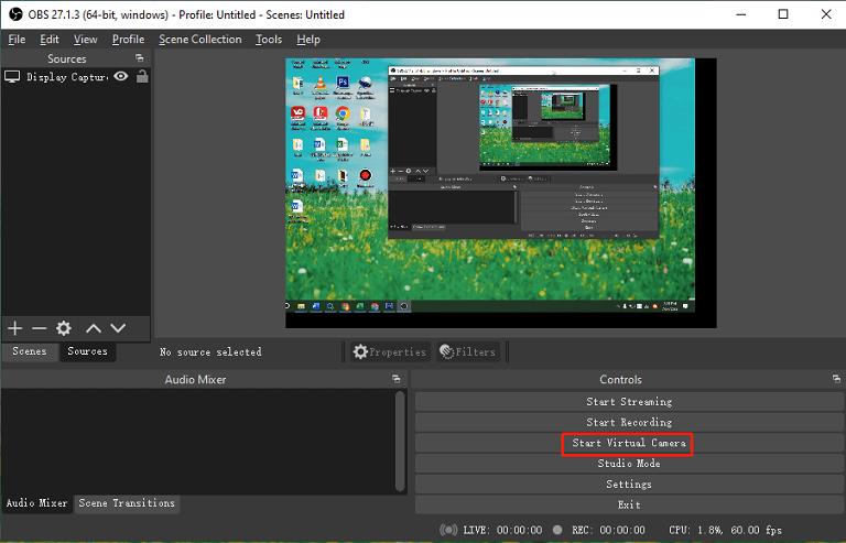 virtual camera button in OBS