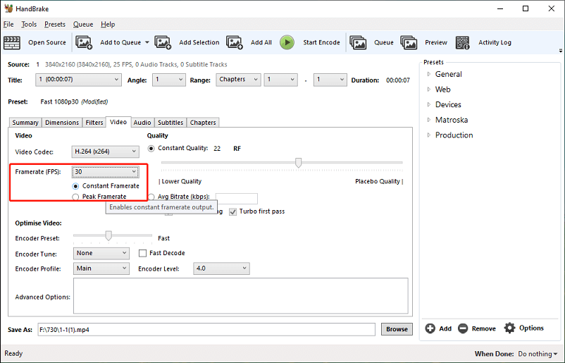 convert variable frame rate to constant frame rate