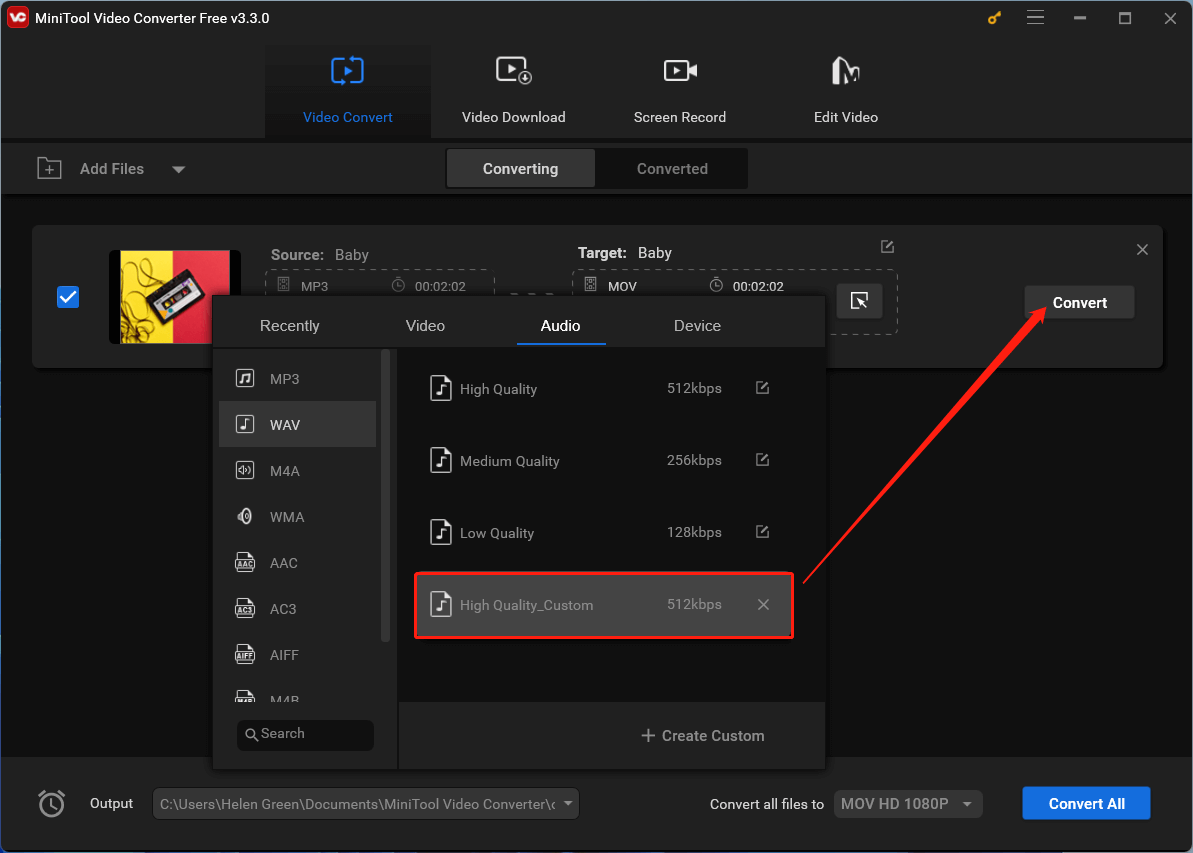 choose customized audio format to convert