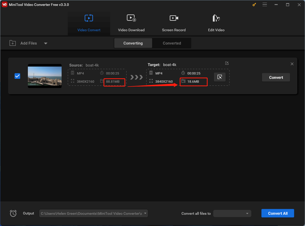 compare the 4K video size