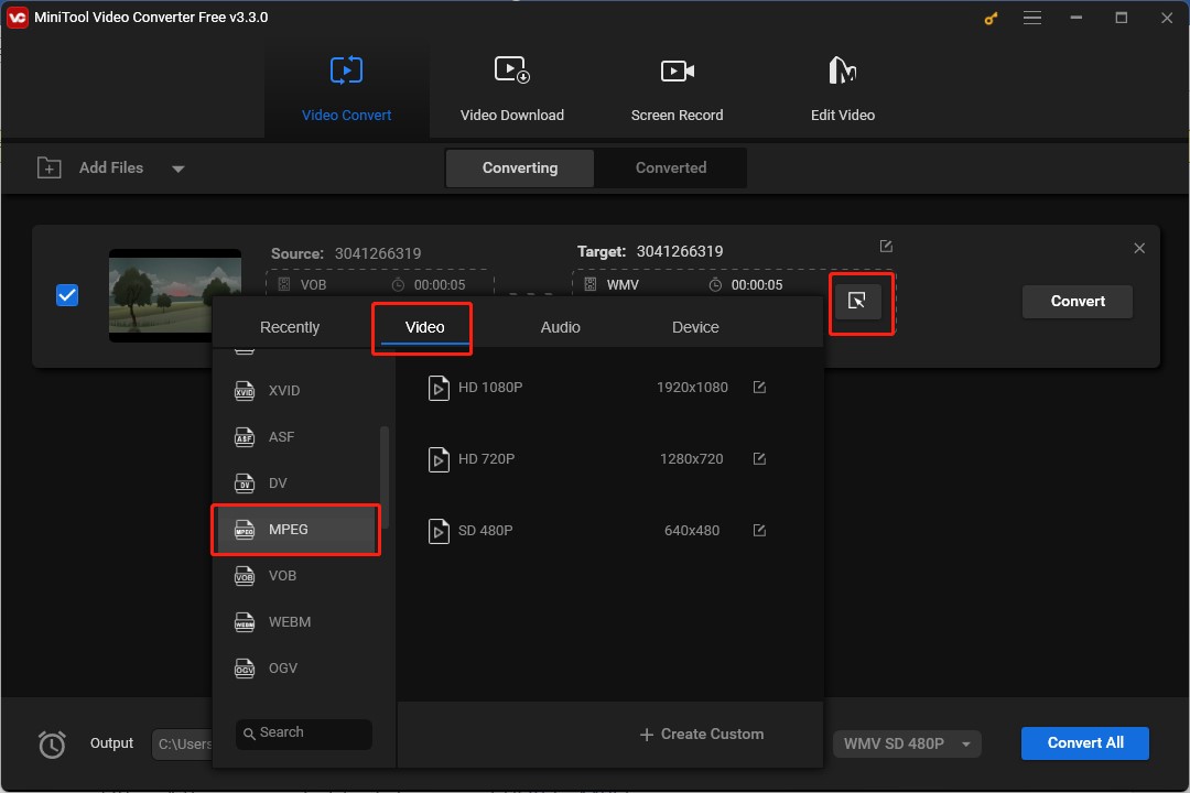 choose MPEG as the output format