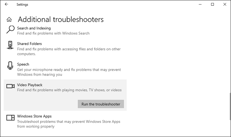 Run Video Playback troubleshooter