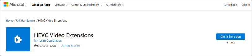 HEVC Video Extensions in Microsoft Store