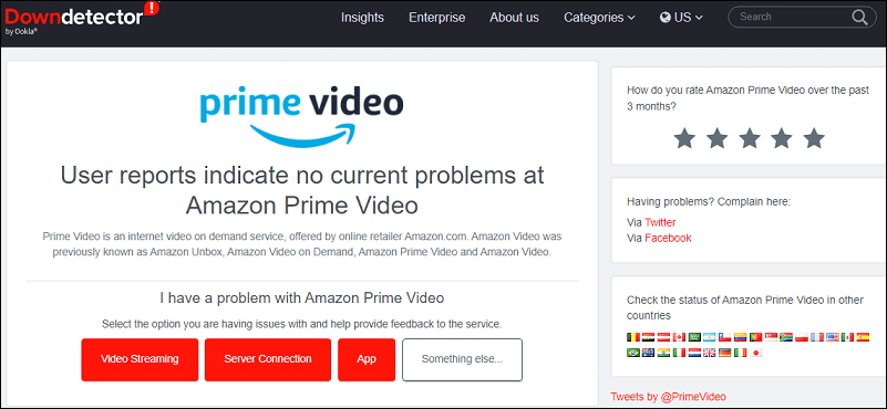 check Amazon Prime’s aervers