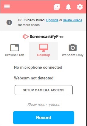 interface of Screencastify