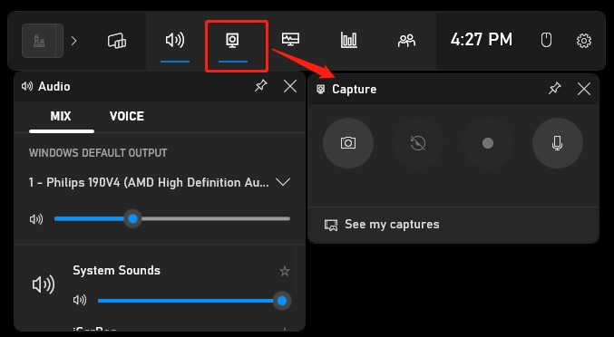 click on the Capture icon