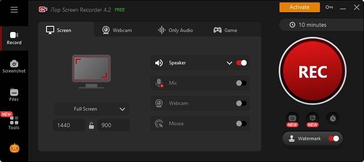interface of iTop Screen Recorder