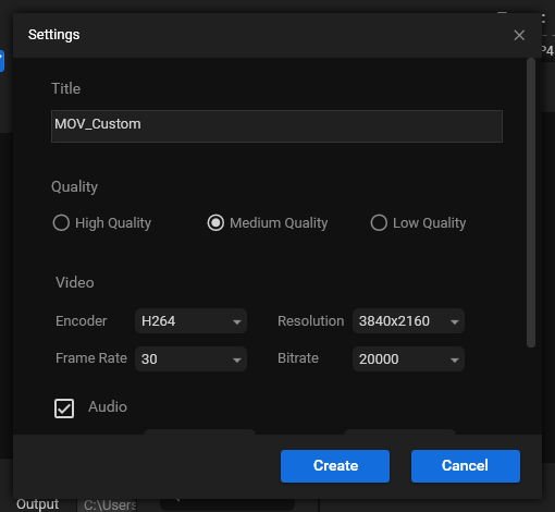 create a custom MOV format