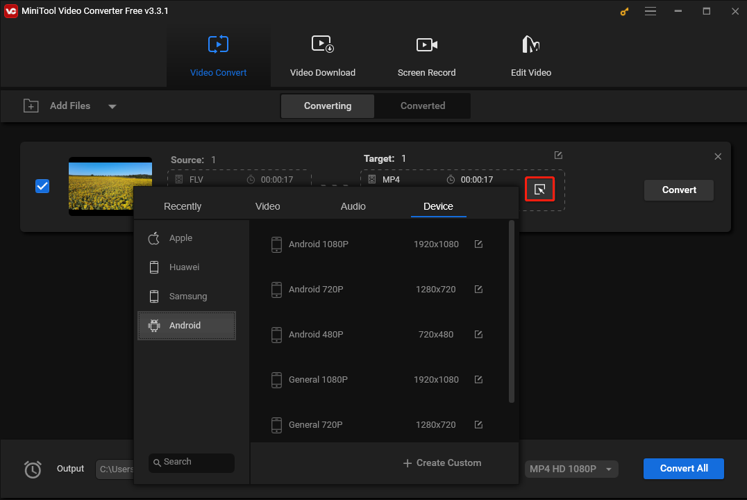 select the output format