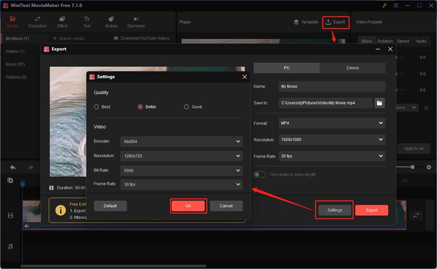 adjust the output parameters