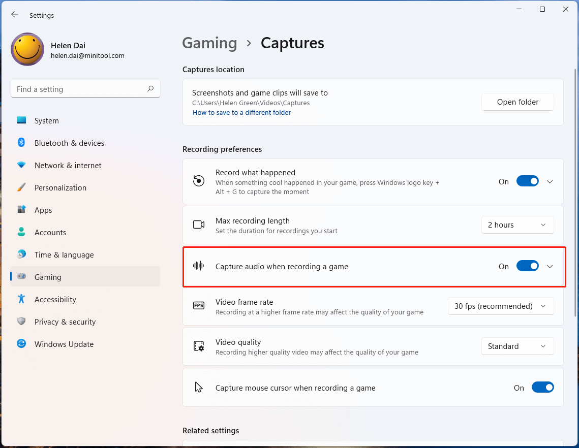 capture audio when recording a game