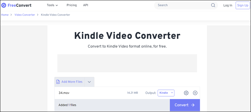 FreeConvert Kindle video converter