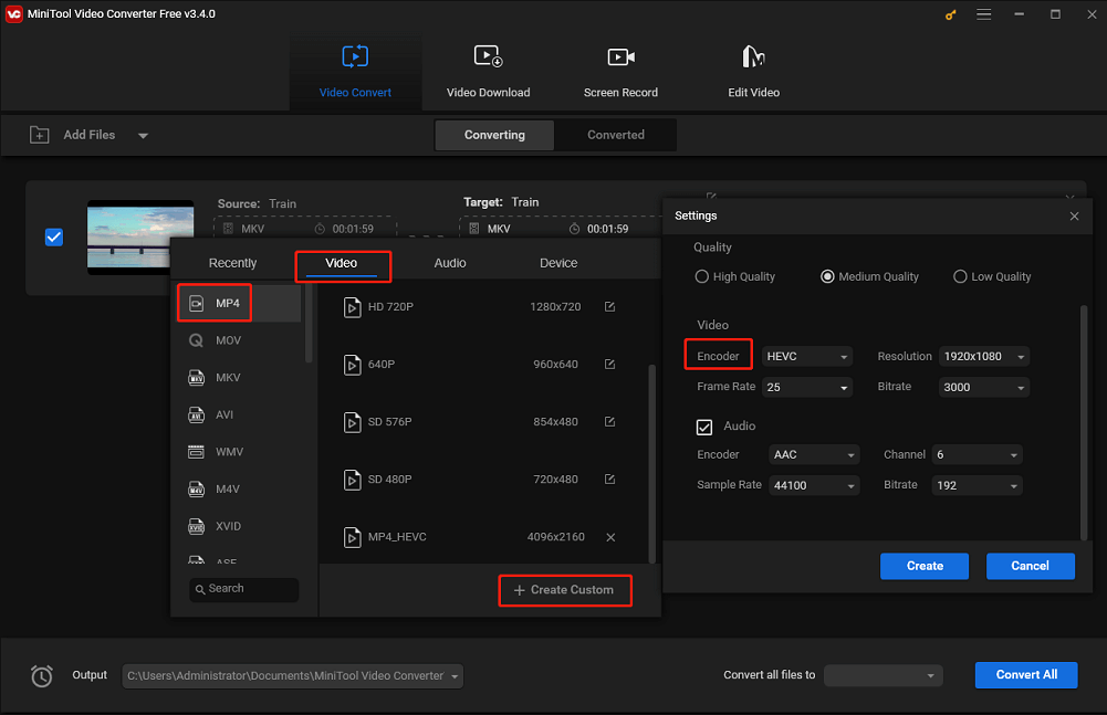 create a custom MP4 format