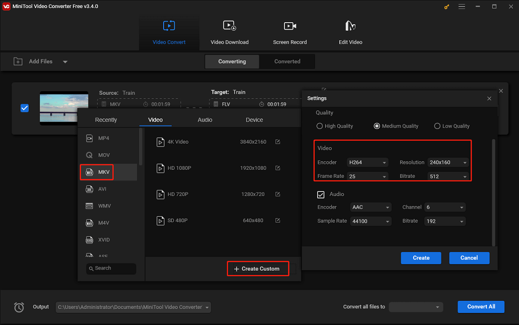 create a custom MKV format