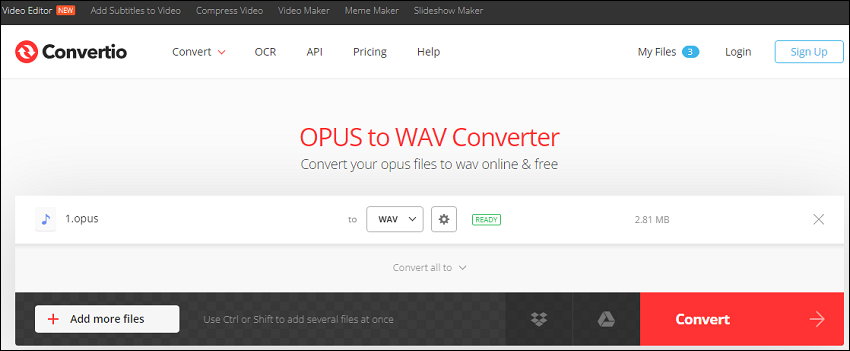 Convert Opus to WAV with Convertio