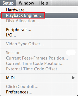 select Playback Engine in Pro Tools Setup