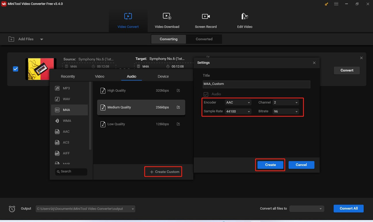 create a new customized M4A format