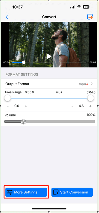 tap more settings in Media Converter