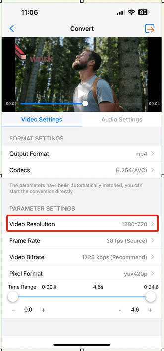 select video resolution in Media Converter