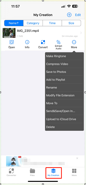 find the converted video in Media Converter