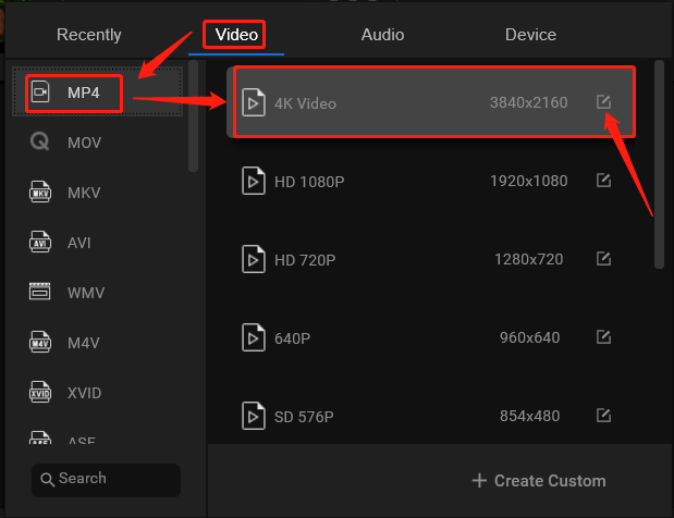 set up output video format