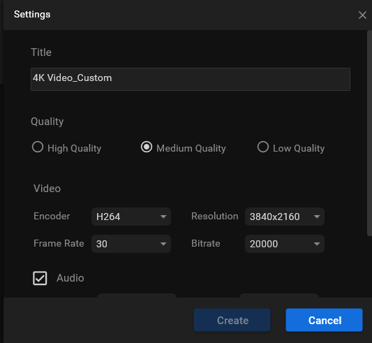 4K video format settings
