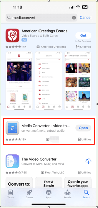 search and find Media Converter in the App Store