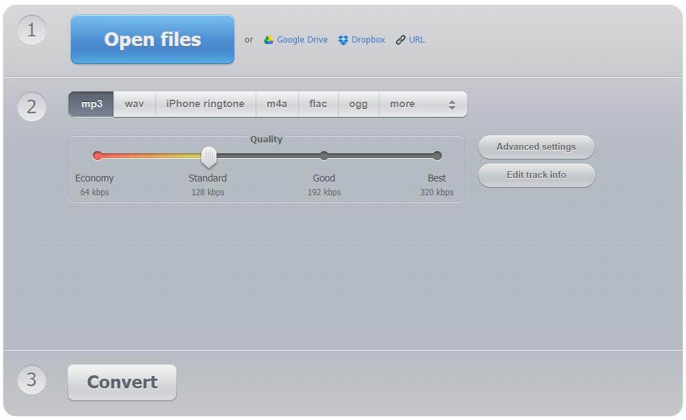 Schnittstelle von Online Audio Converter