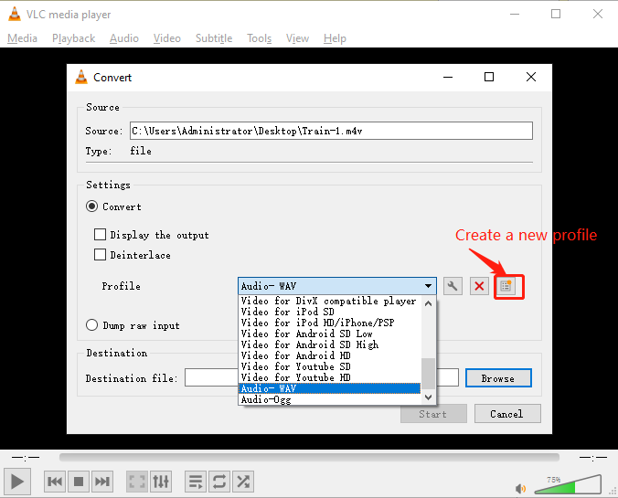 choose WAV in VLC