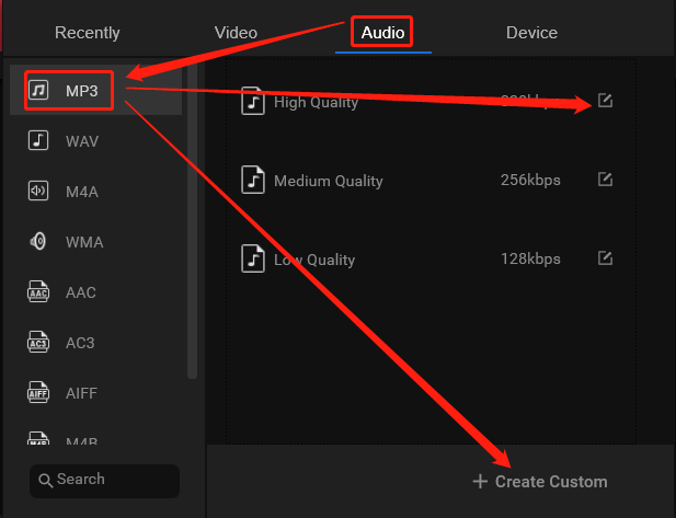customize target audio settings