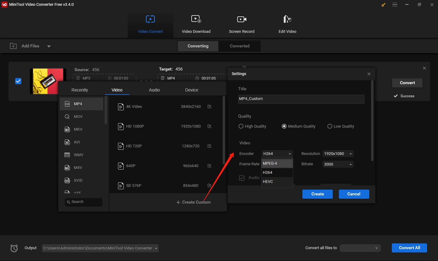 create a custom MP4 format