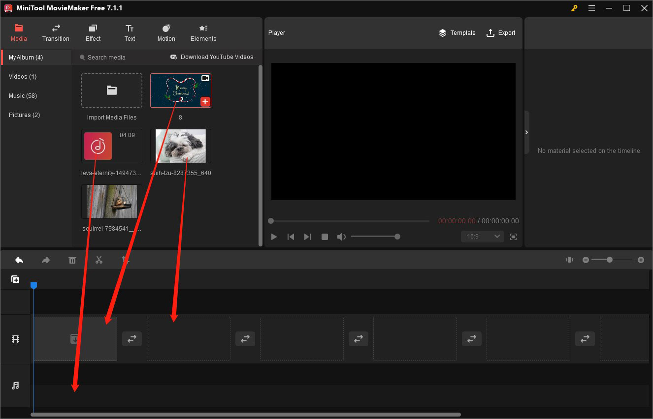 add footage to the timeline and audio track